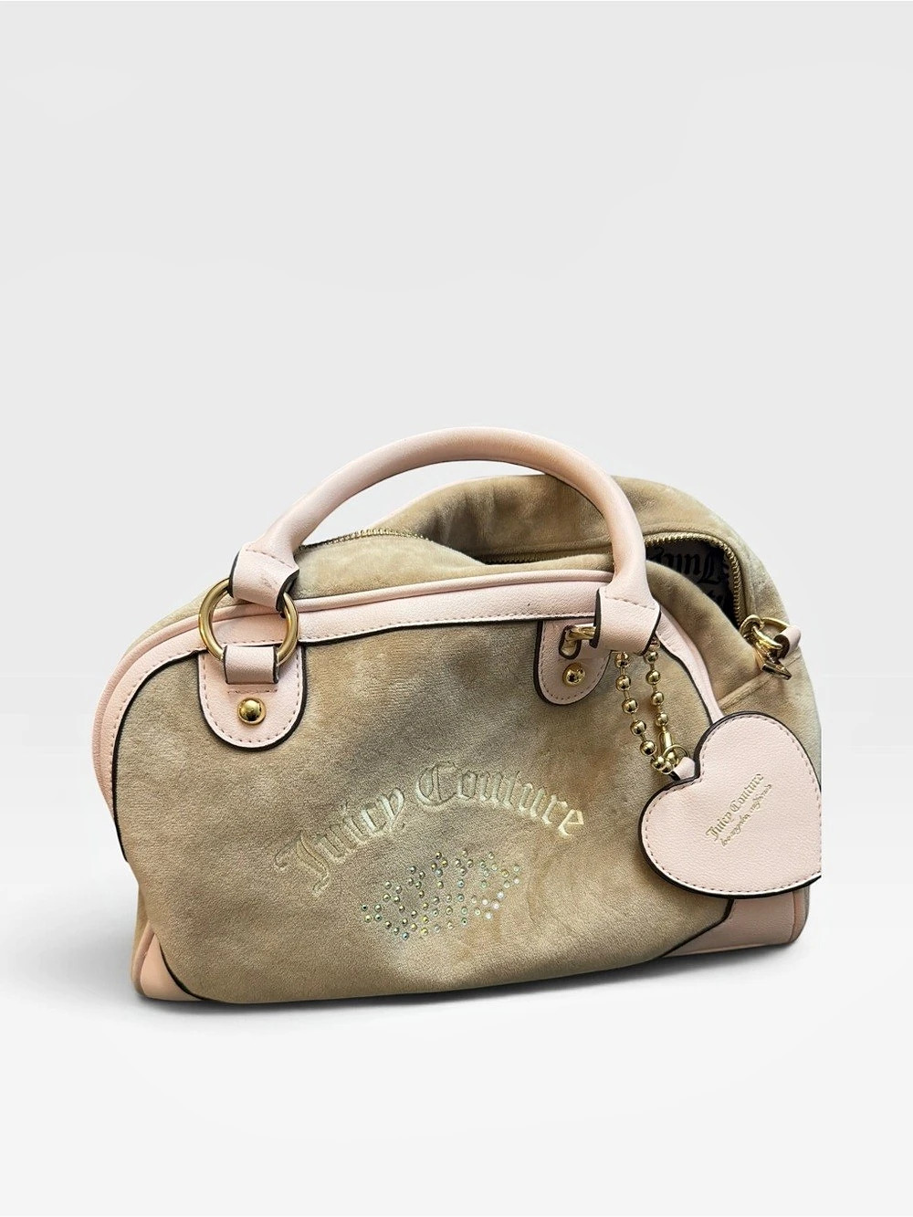 Juicy Couture Velour Bowler Satchel Bag Tan & Pink